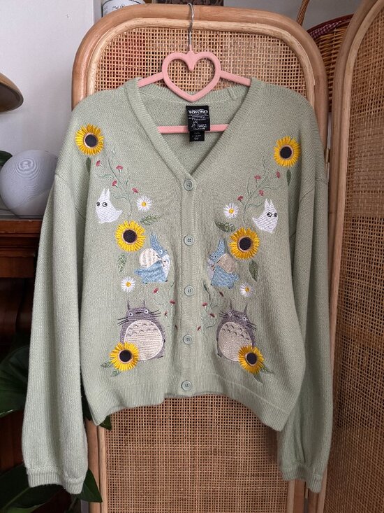 Studio Ghibli Sweaters - SOLD Cottagecore whimsy TOTORO pastel green cardigan. Size small-medium.